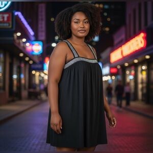 Torrid Black Sequin Trim Babydoll Dress Size 0 10/12 NWT Party Glam Cocktail